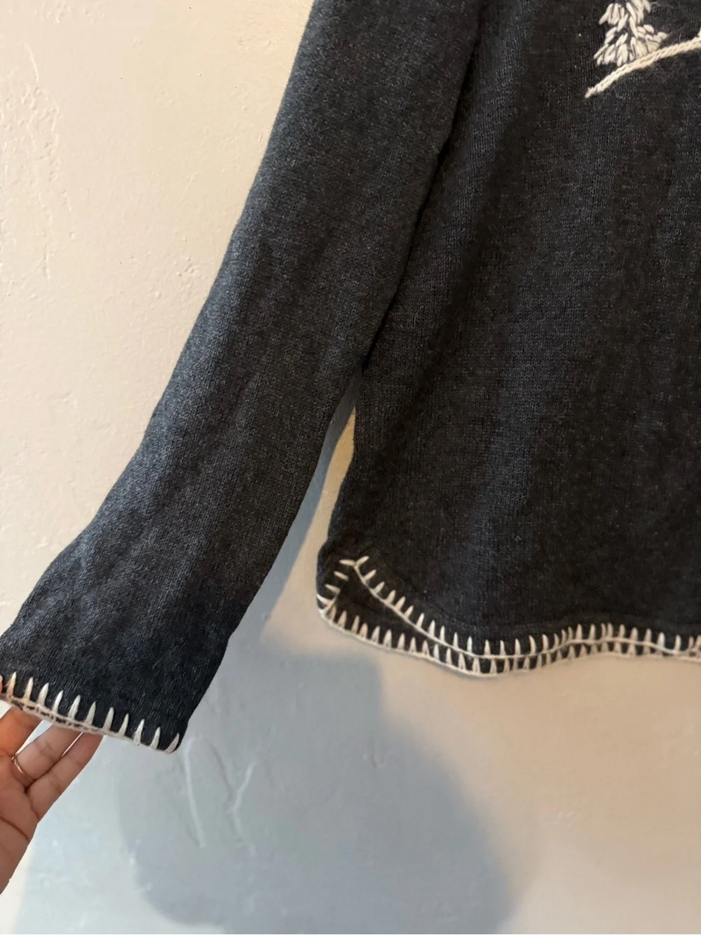 Christopher & Banks Charcoal Knit Crewneck Sweater with White Cabin Embroidery